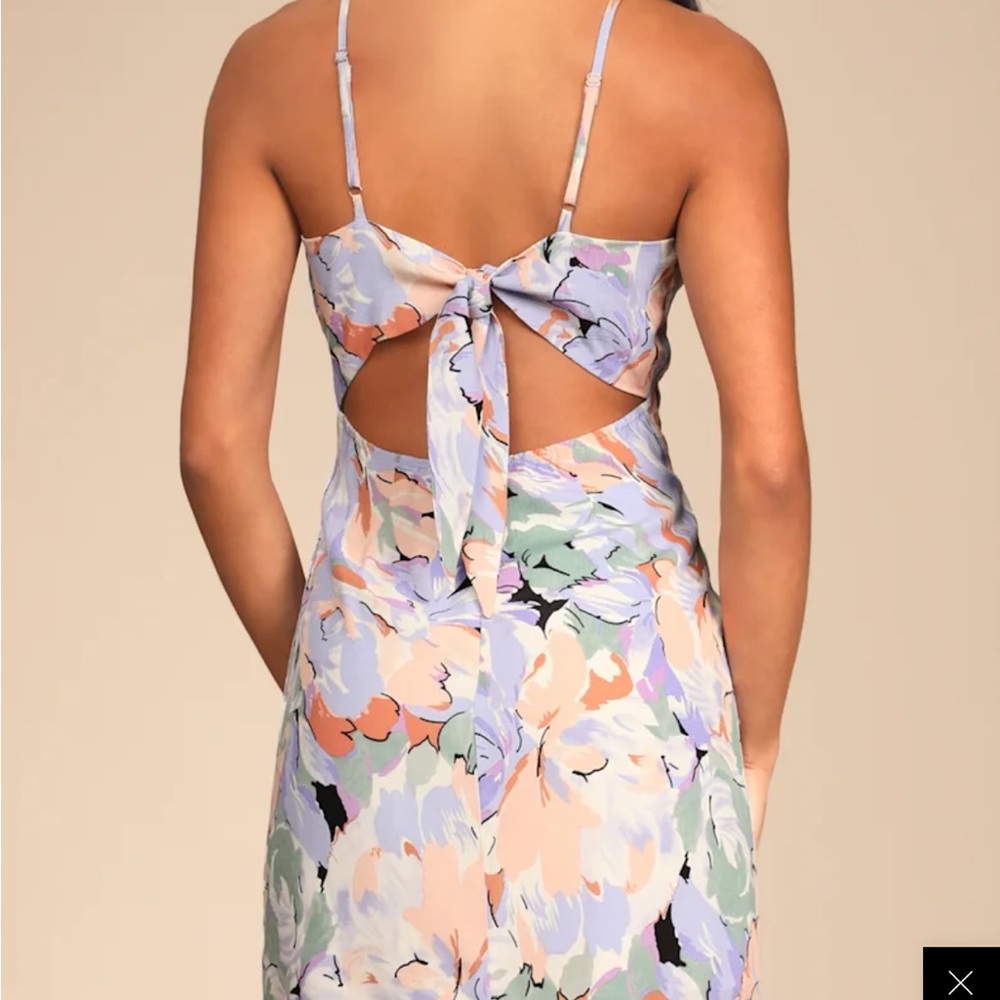 Lulu's Multi Floral Tie Back Midi Dress - Picture 3 of 12